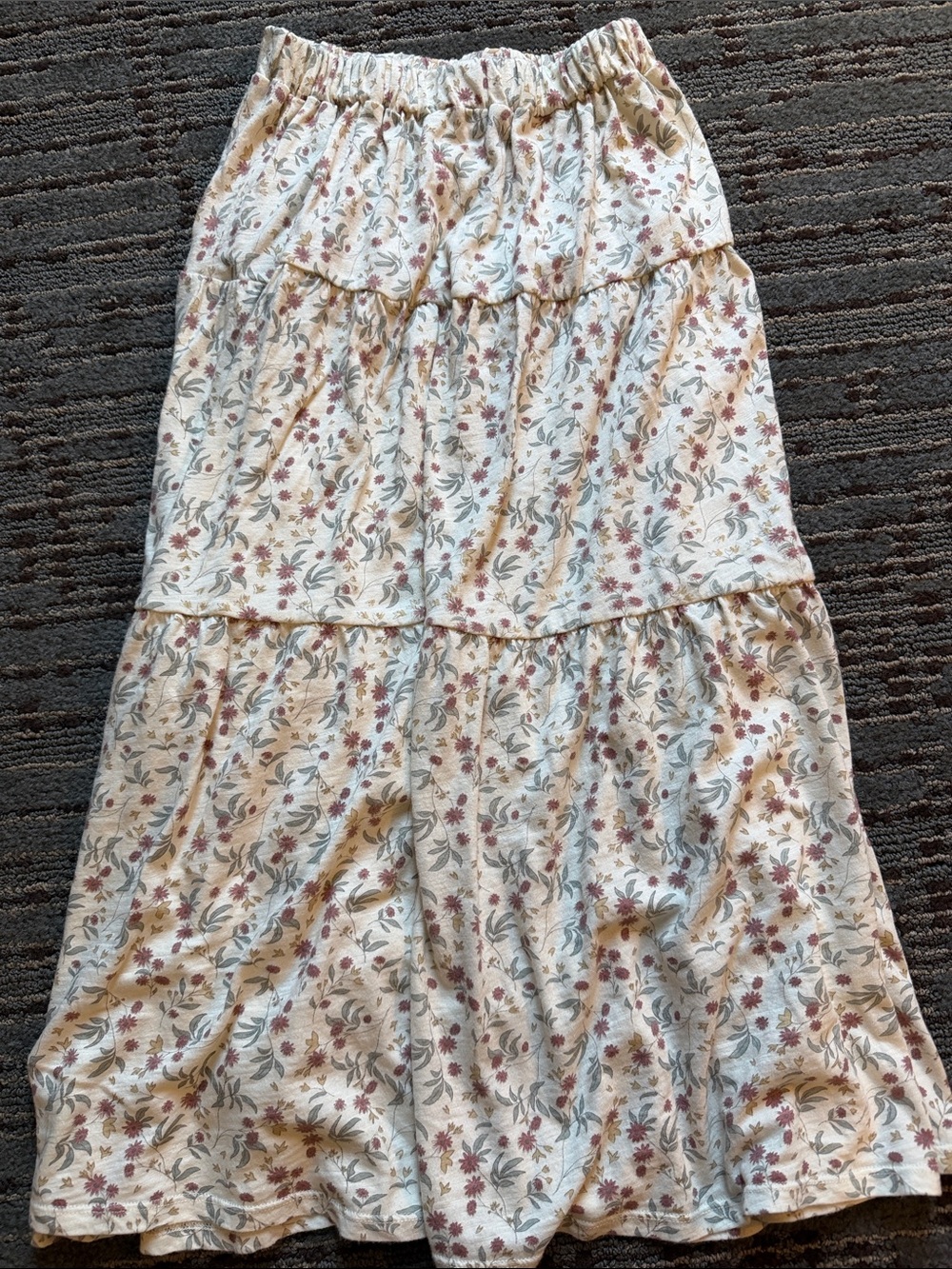 Rylee + Cru Cream Tiered Maxi Skirt with Pink and Green Floral Print